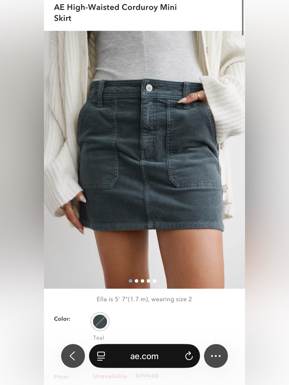 American Eagle Outfitters Corduroy High-Tide Mini Skirt